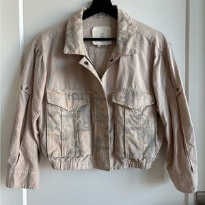 Cropped Camo Linen Cargo Jacket
